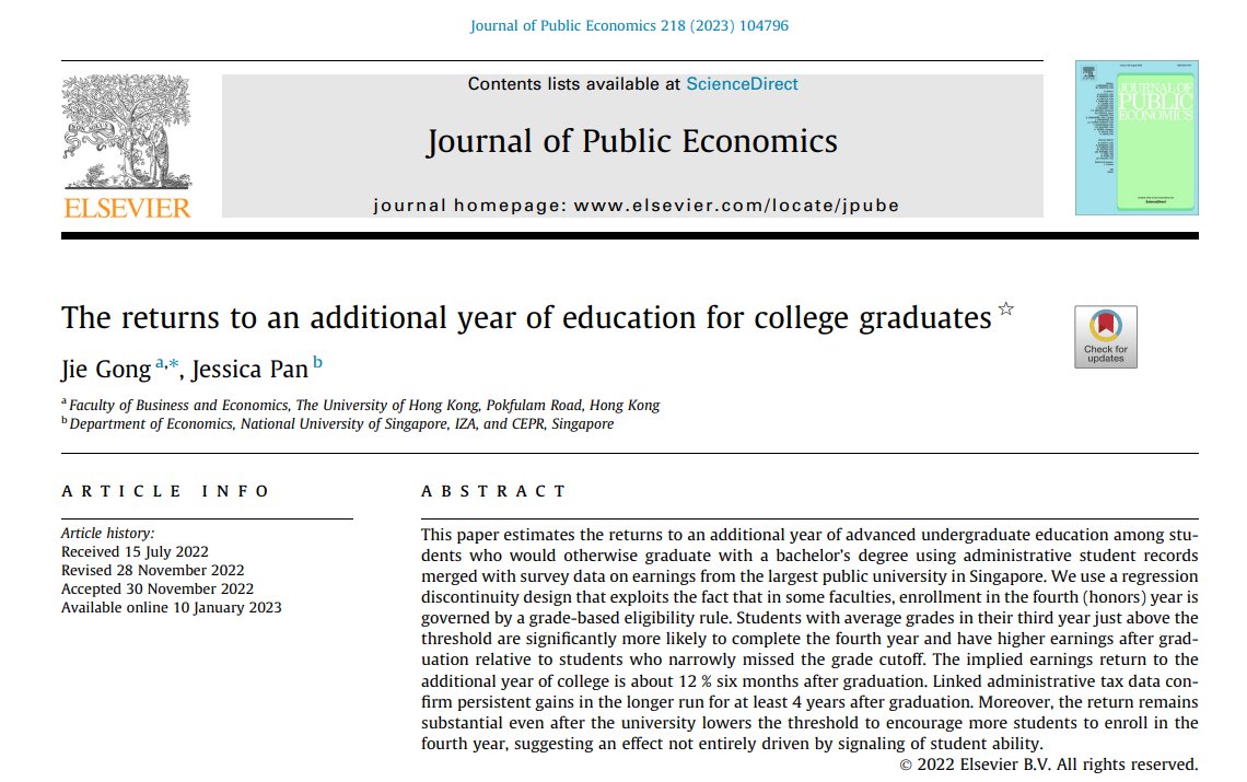 sanz_ismael's tweet photo. Un año adicional de educación universitaria tiene un rendimiento implícito en los ingresos de alrededor del 12 % seis meses después de la graduación. Beneficios que perduran 4 años después de la graduación. https://t.co/do1MUrtahz https://t.co/xkiTUBThK3