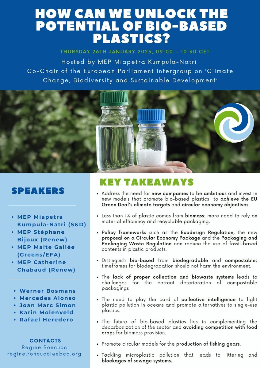 EPIntergroup_SD's tweet photo. How can we unlock the potential of #biobased #plastics?
Here the key #takeways of the EP Intergroup event hosted by MEP @miapetrakumpula with the participation of MEPs @StephaneBIJOUX, @CathChabaud and @galleerie.
Please find all event materials here ➡️https://t.co/SwTpIsWZ3W https://t.co/vsFrh8nMRN
