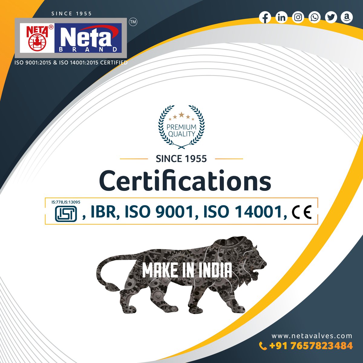 NetaMetalWorks's tweet photo. "Proud to announce that our company has been setting the standard for quality for over 67 years! We are proud to be an ISI, IBR, ISO 9001, ISO 14001, CE certified company.
Web - https://t.co/ClMitH6059
Call - 076578 23484
Email - Info@Netametal.com
#netavalve #Netametalworks https://t.co/X2VHB8A51Q