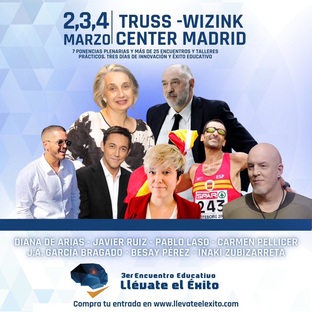 🔊 ¿Ya tienes tu entrada? ¡Puedes adquirir la tuya en llevateelexito.com!

📆 2, 3 y 4 marzo 2023
📍 Truss Wizink Center
🧩 7 Ponencias, 10 Encuentros y +25 Talleres prácticos.
💻 Versión presencial y online

#LlévateelÉxito #Educación #InnovaciónEducativa #Formación