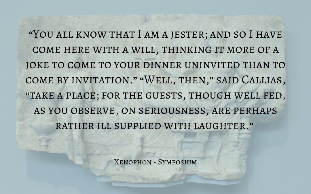 desfouspartout's tweet photo. #Xenophon's #Symposium tells us of a self-appointed #jester who fails to make his audience #laugh until he weeps at their po-faced reactions: https://t.co/4glxLCX97T #humour #humor #ancientGreece #classics https://t.co/ppkewWcEc8
