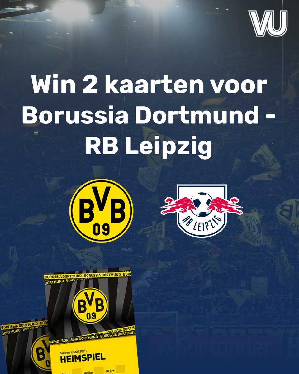 uitslagencom's tweet photo. Wil jij naar de topper tussen Borussia Dortmund en RB Leipzig? VoetbalUitslagen geeft twee tickets weg voor deze topper. Kans maken? Klik dan hier: https://t.co/jzUWwmnGVo #bvb #bvb09 #dorlei #tickets #winactie #bundesliga #borussiadortmund #rbleipzig https://t.co/jFfkqWMH3P