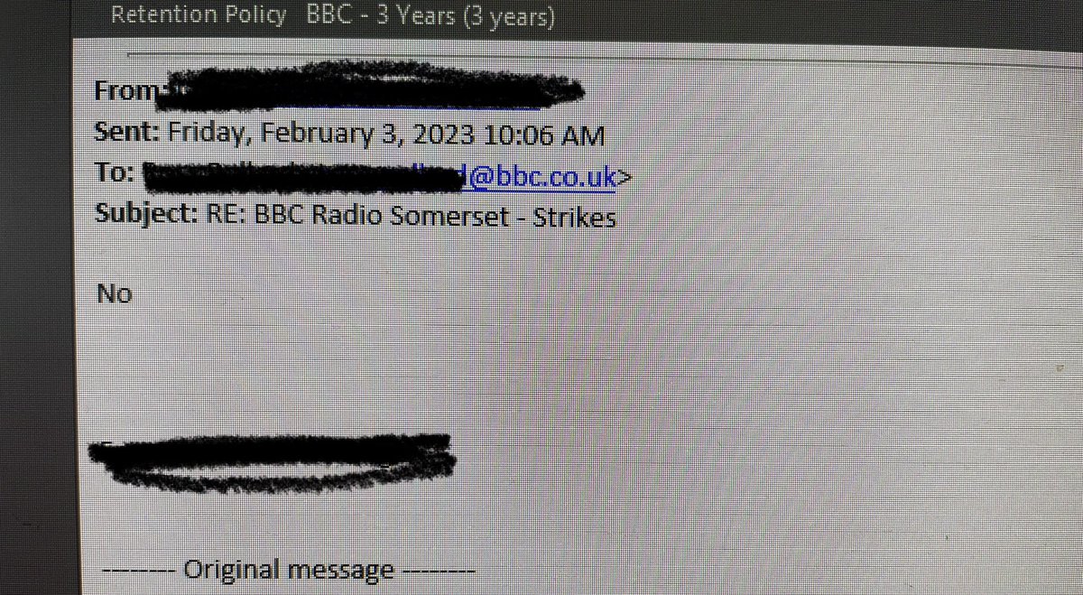 A reply from a Somerset MP to our request for an interview about NHS strikes on Monday: