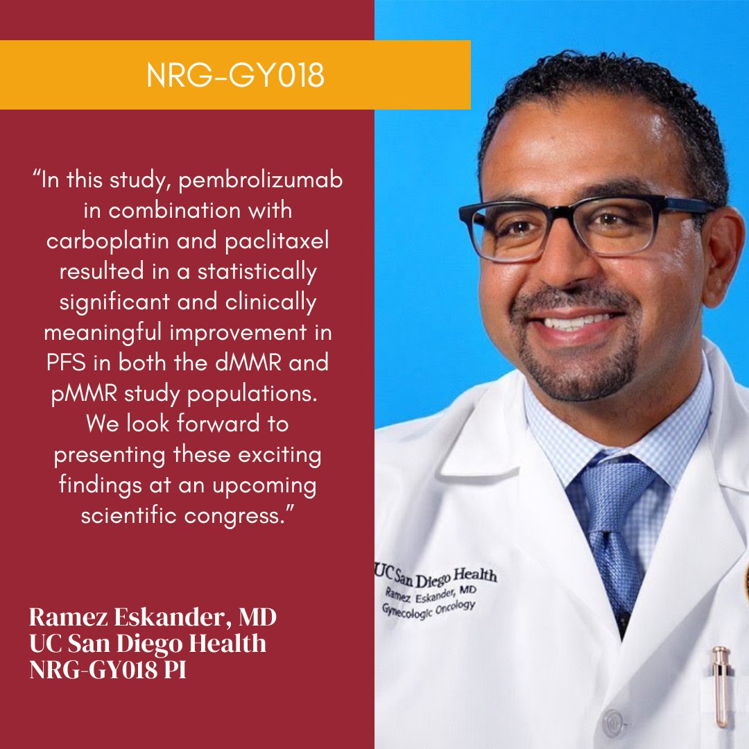 PRESS RELEASE: NRG Oncology NRG-GY018 Study Demonstrates Significantly Improved Progression-Free Survival Outcomes for Women with Advanced or Recurrent #EndometrialCancer with the Addition of Pembrolizumab to #Chemotherapy - Read more: ow.ly/O9jp50MIPFk