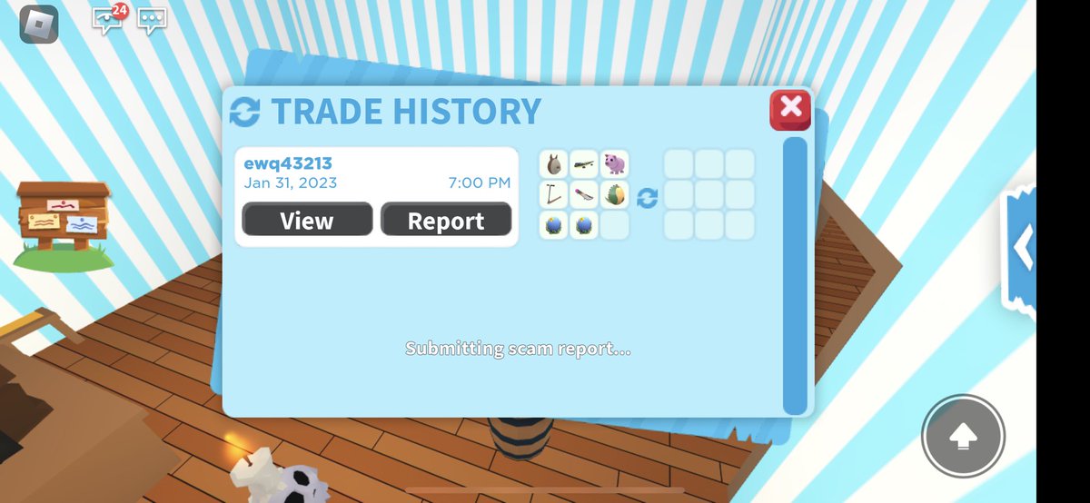JimyRobloxian's tweet photo. @newfissy @PlayAdoptMe @AdoptMeSupport  Possible new roblox hack, I don't remember trading most of my valuable stuff to this guy, I want my skateboard back, thanks. https://t.co/5SAg5HzBCy