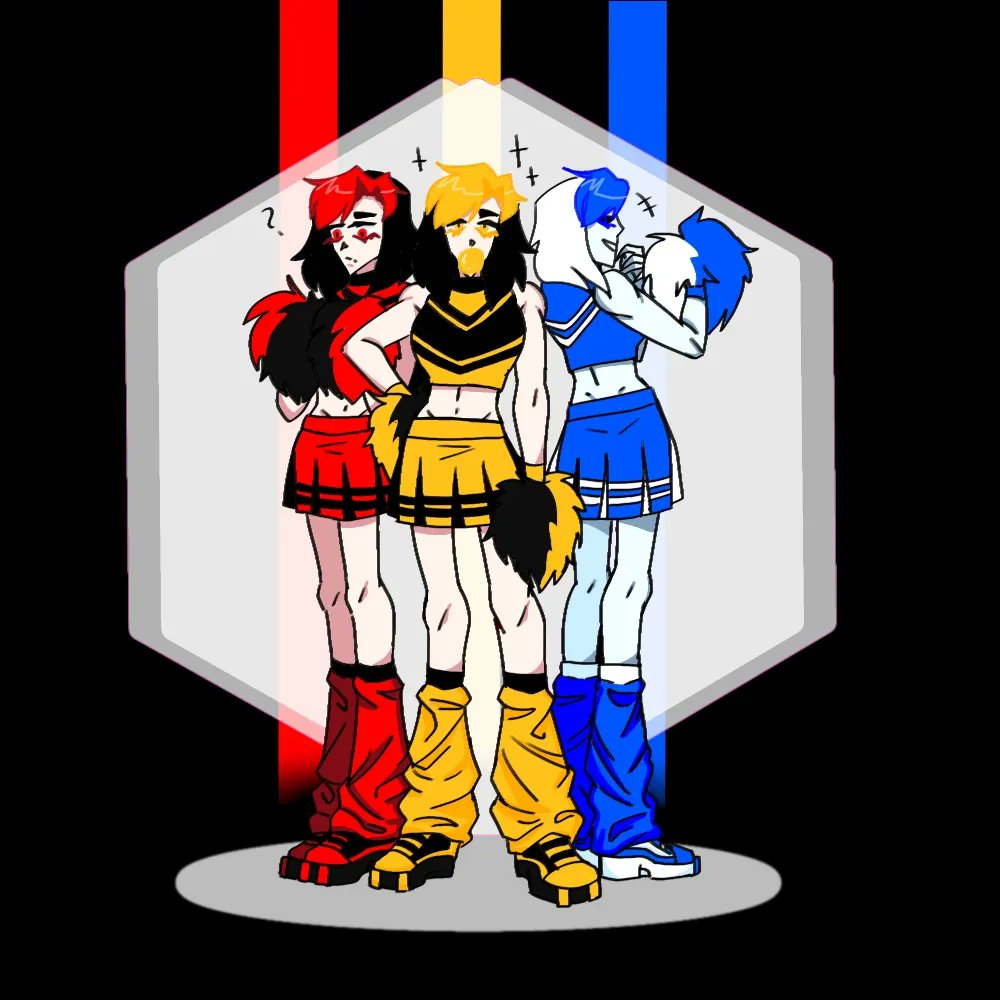 oombrast1's tweet photo. three cheerleading girls🔴🟡🔵✨
.
.
.
.
.
#brawlstarsoc 
#oc
#aom https://t.co/zh6vUE01Ch