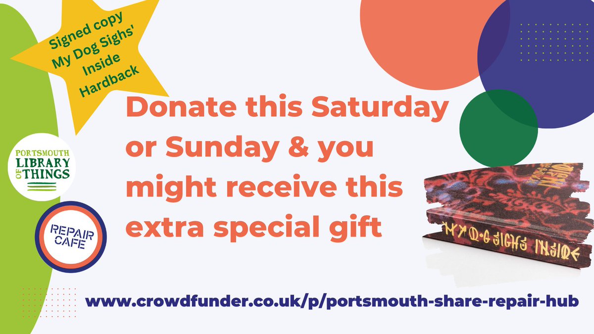 Donate tomorrow or Sunday &amp; you might get a special thank you from us!
One person, picked at random from all Sat &amp; Sun donors (no matter the donation size) will be sent <a href="/MyDogSighs/">mydogsighs</a>' signed book (if in the UK), with our thanks. 
crowdfunder.co.uk/p/portsmouth-s… 
#portsmouth #StreetArt