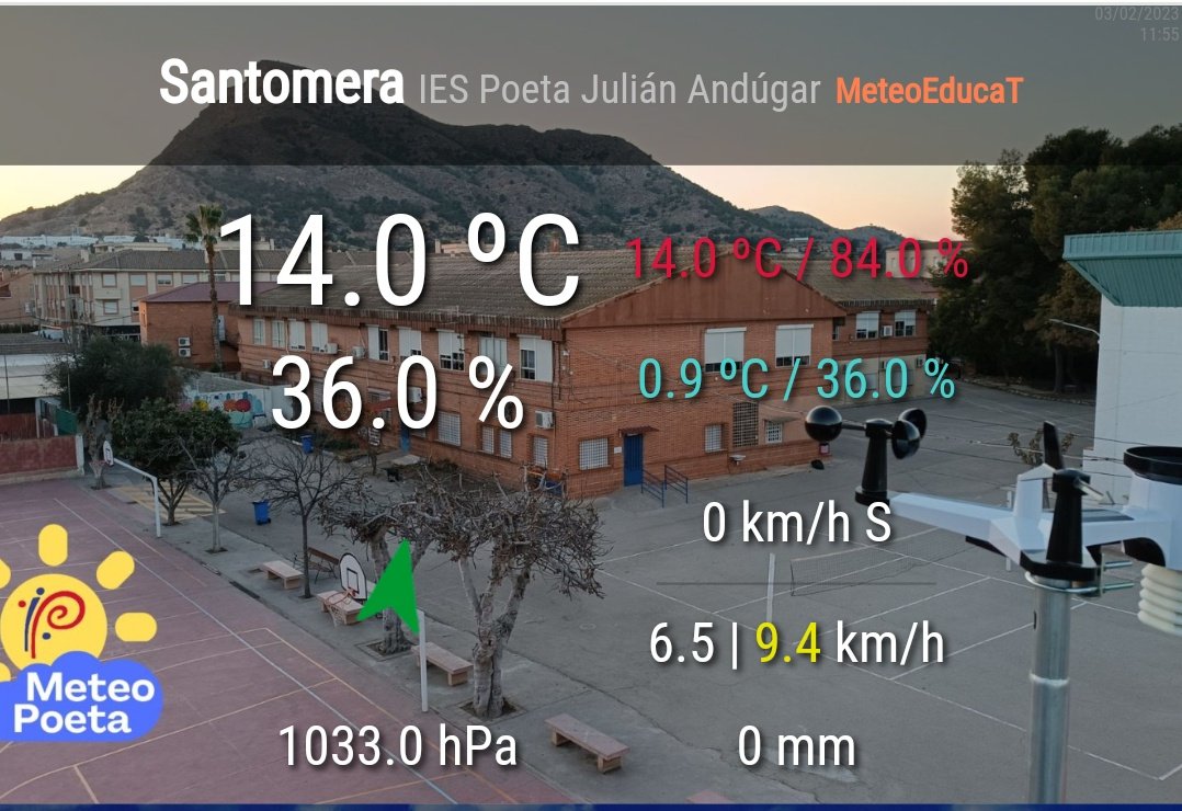 MeteoSE's tweet photo. Entre vistazo y vistazo a los modelos para la semana que viene tenemos tiempo para una nueva estación a la RedMeteoSE dentro del programa #MeteoEducate

El @iespoetajulian en Santomera (MU) ya tiene su EMA on line. #meteopoeta. Gracias Juan Antonio!

☑️ https://t.co/cV5Lp2LQ60… https://t.co/KiBE4nilz3