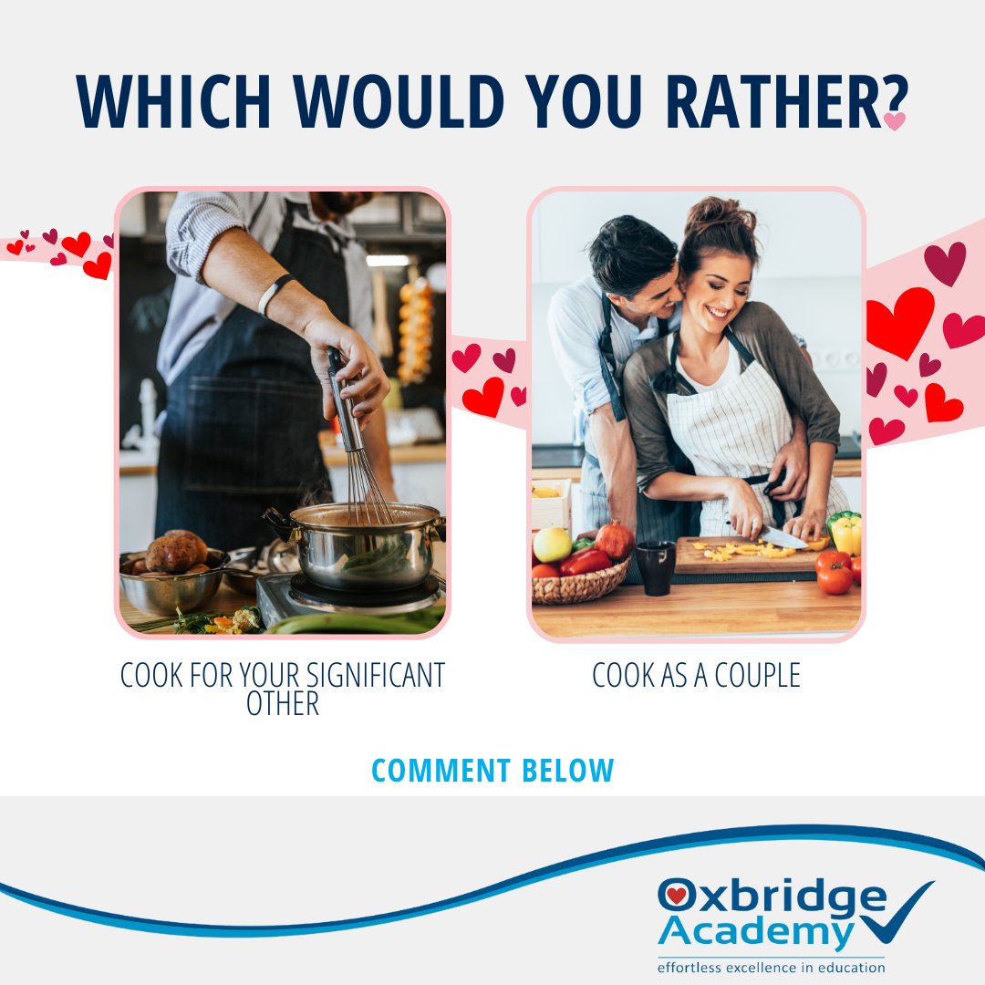 OxbridgeEdu's tweet photo. #RandomFriday:
Would you rather cook for your significant other or cook as a couple?
Comment below
#randomquestions #friday #weekend #goodmorning #mood #goodvibes #friday #vibes #tgif #weekendvibes #happyfriday #fridayfunday #wouldyourather #couplequestions #monthoflove https://t.co/SlCdEofGkL