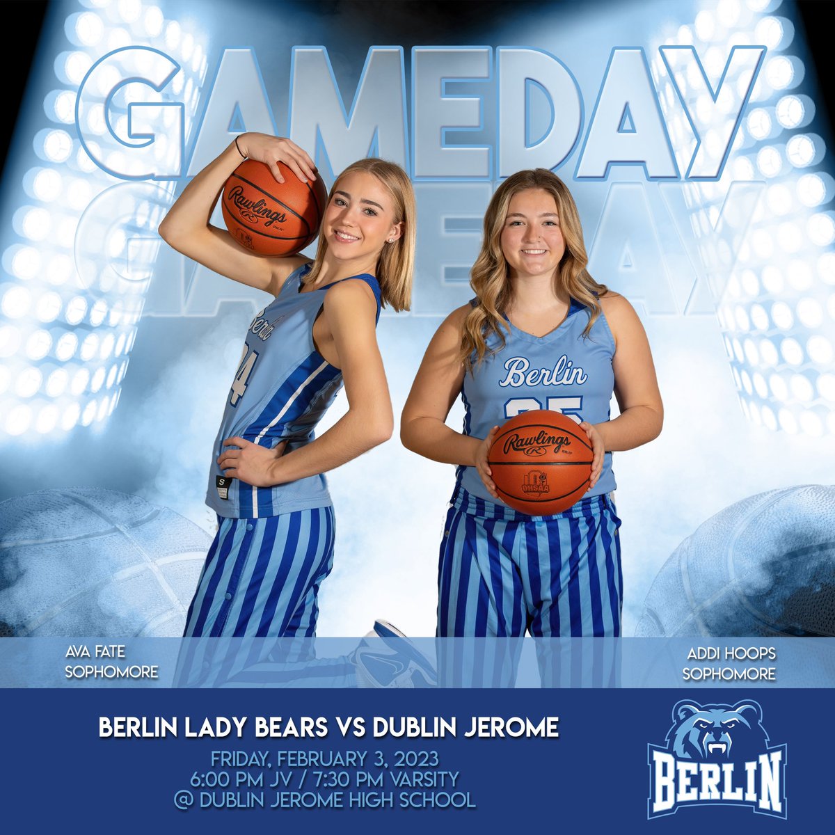 It’s game day! <a href="/ladybearsbbk/">Berlin Lady Bears Basketball</a> travels to <a href="/DJgirlsbball/">DJHS Girls Basketball</a> for an OCC Cardinal matchup! Let’s go, Lady Bears! <a href="/Todd_spinner/">OlentangyBerlinBears</a> <a href="/BerlinBearsAD/">Olentangy Berlin High School Athletic Dept</a> #ClawsUp