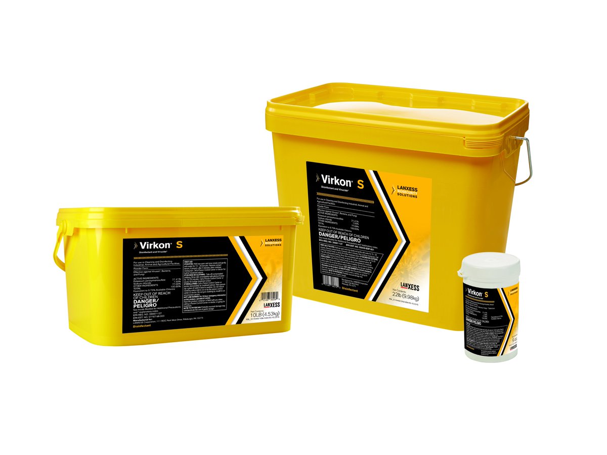 Swinewebcom's tweet photo. As a new PRRS strain spreads to 6 US states, the importance of proper cleaning &amp; disinfecting biosecurity protocols on the farm &amp; livestock transportation vehicles is essential. Virkon® S is effective against PRRS† at a 1:600 dilution rate, 10 minute contact time at 5°C. https://t.co/7Lzx8FNIWs