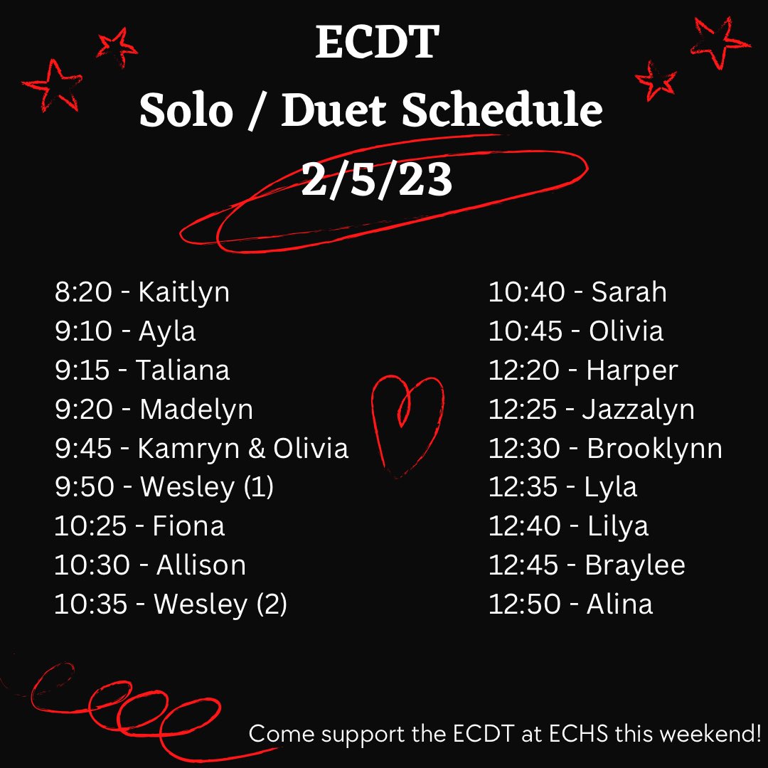 ECDancers's tweet photo. The ECDT is hosting a competition this Sunday. Performances from 8 am - 5 pm, followed by Chuck-A-Duck fundraiser for St. Jude (hosted by student council), then awards. Cost: $10 ages 10 and up, $5 for ages 2-9. Cash only event. Hope to see you there! https://t.co/cYABtAIY5u