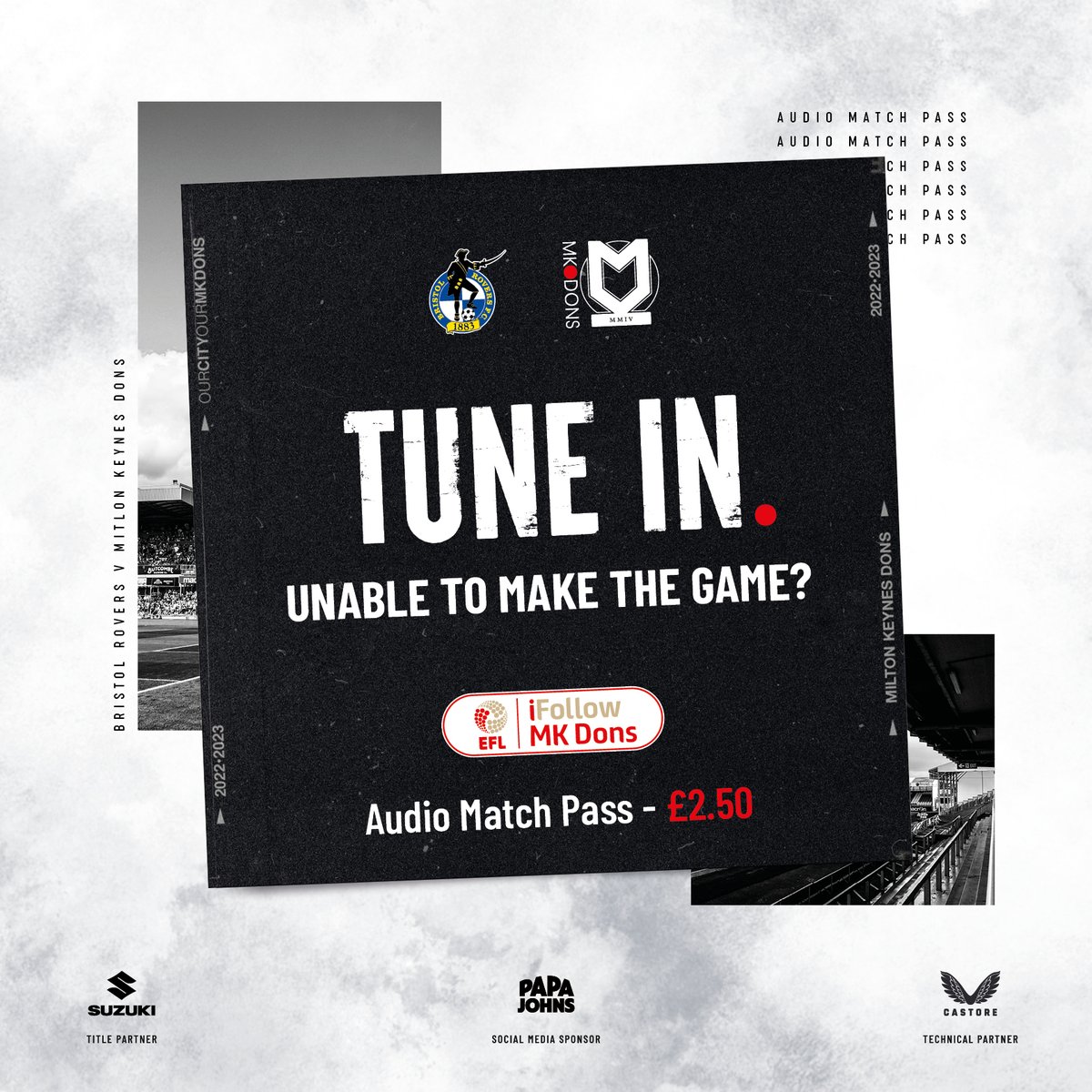 Not at today's game?

Listen LIVE on iFollow MK Dons with an Audio Match Pass 👉 bit.ly/mcbrrmkd23