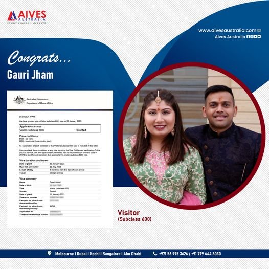 AivesAustralia's tweet image. 𝐄𝐱𝐩𝐥𝐨𝐫𝐞 𝐭𝐡𝐞 𝐛𝐞𝐚𝐮𝐭𝐲 𝐨𝐟 𝐀𝐮𝐬𝐭𝐫𝐚𝐥𝐢𝐚!
Thanks for reaching us... Congrats Gori Jham! We are so glad to inform you that your Visitor Visa(Subclass 600) has been granted by the Australian Government. 
#successstories #visagrant #subclass600