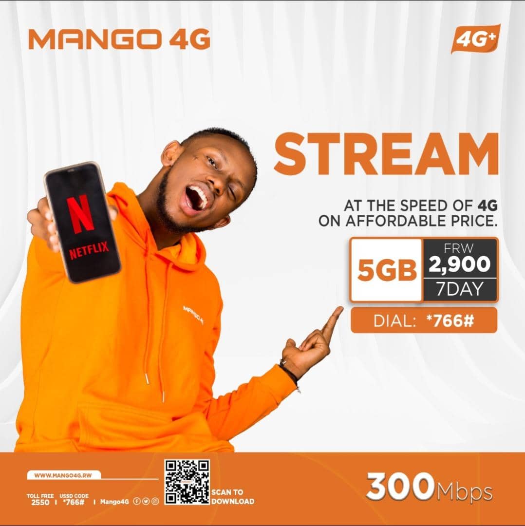 Inyarwandacom's tweet image. Hamwe na Mango 4G gura ipaki ya internet yose ushaka ukanda *766#. 

Ku 2500Frw urahabwa 5GB ukoresha mu gihe cy’iminsi 7 mu bikorwa bitandukanye.

Hamagara kuri 2550 bagufashe cyangwa se unyure kuri mango4g.rw
#Truly4GNetwork #SwitchtoMango4G