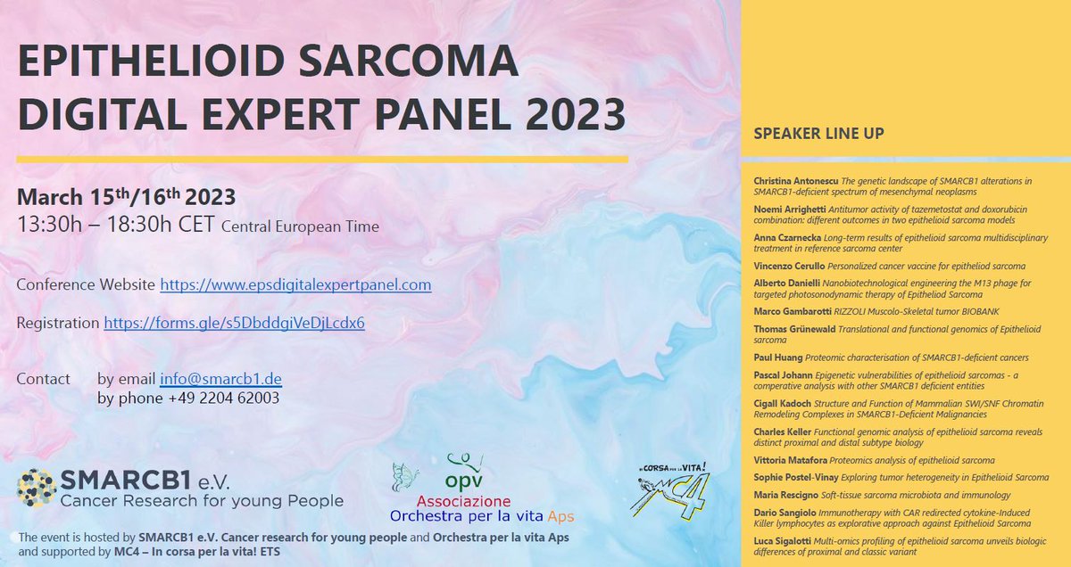 smarcb1's tweet photo. Join Epithelioid Sarcoma Digital Expert Panel 2023 on March 15th-16th online.

For more information and registration see: https://t.co/8rRSEulj2H https://t.co/Xh2IkiYvjK