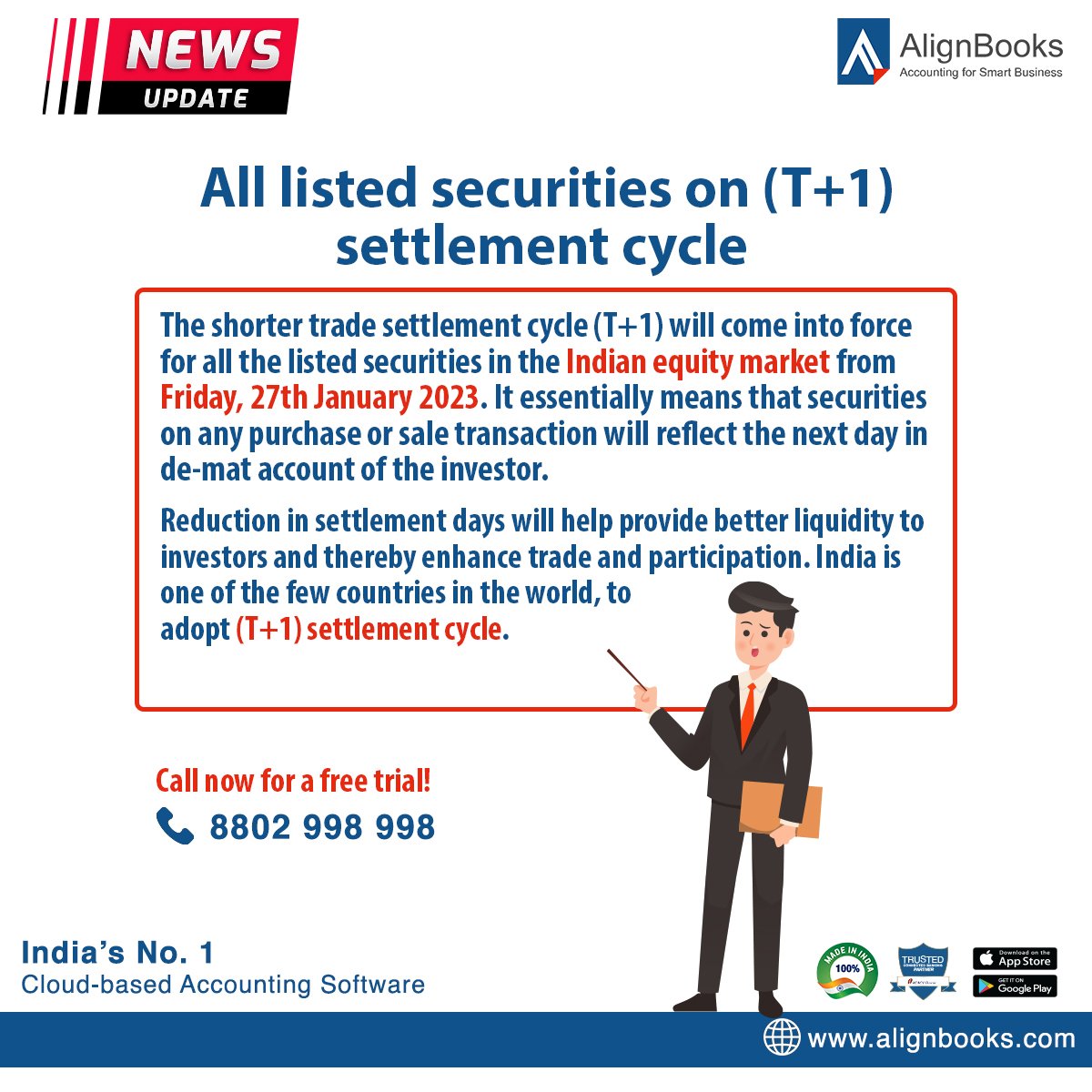Contact us for more info- 8802998998

Click the link for a free Trial - buff.ly/3J9sEfi

#NSE #TPlus1 #RollingSettlement #EquityMarket #Securities #Derivatives #Circulars #business #invoices #statements #paymentreminders #AlignBooks #AlignWithAlign #OnlyOnAlignBooks #ERP