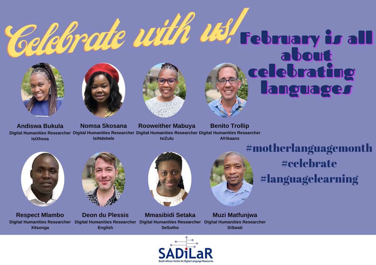 SADiLaR_ZA's tweet photo. 👋 👋 👋 Hello FEBRUARY...!!!!!
Our Digital Humanities Researchers are GREETING You!!! Please Greet back in your mother language.
February is all about celebrating languages!!!
#MotherLanguageMonth #CelebratingLanguages
#LanguageLearning https://t.co/AHcrp9GMJC