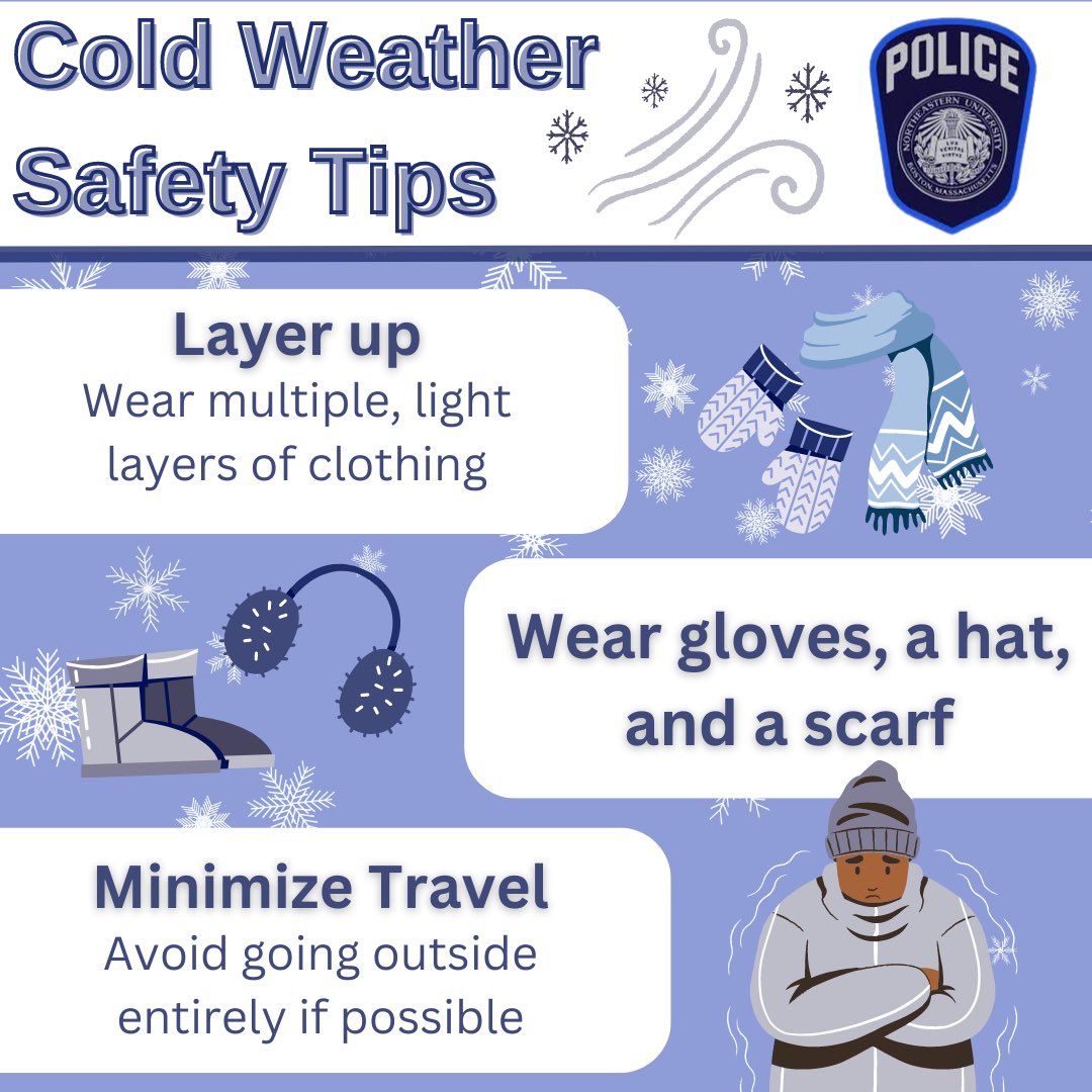 Many of you in your first academic year, or semester, at the #boston campus have never experienced a #newengland #cold snap. It can be dangerous to your health if you don’t take precautions! #besafe #huskies #northeastern #nupd
#extremetemps