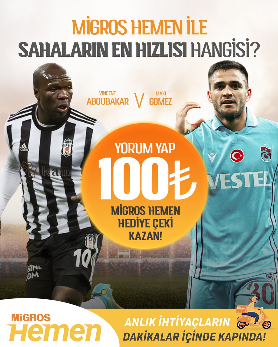 🚀 #MigrosHemen ile Sahaların Hızlısı! 🧐 Senin tercihin hangisi?

✅ Yorum yap
✅ Beğen ve RT yap
📌 Birden fazla katılım geçersizdir

🎁 10 kişiye 100 TL değerinde Migros Hemen hediye çeki!

📲 Anlık tüm market ihtiyaçların dakikalar içinde kapında! 👉 bit.ly/MigrosHemen-TW