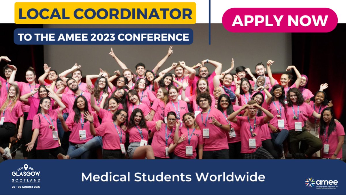 .<a href="/AMEE_community/">AMEE</a> is looking for a student or a recent graduate <a href="/UofGMedicine/">UofG Medicine</a>, currently living in or near Glasgow to take on the role of Coordinator for this years Student Task Force to help lead the AMEE 2023 conference. 
More info 👉bit.ly/3HsAFcV