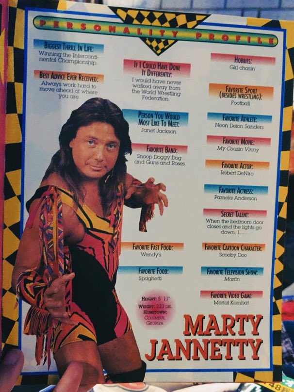 Happy birthday Marty Jannetty!

His answer for hobbies 