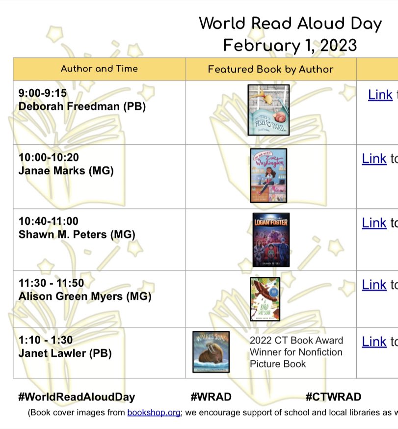 💖🎉A HUGE shoutout and thank you to the amazing #authors who joined #ctcasl #librarians and #classrooms for #WRAD2023!🎉💖📚 @DeborahFreedman @JanaeMarksBooks @ShawnTweeters @alisongmyers. 📚😊👏🏻 #JoyfulLearning #bookjoy