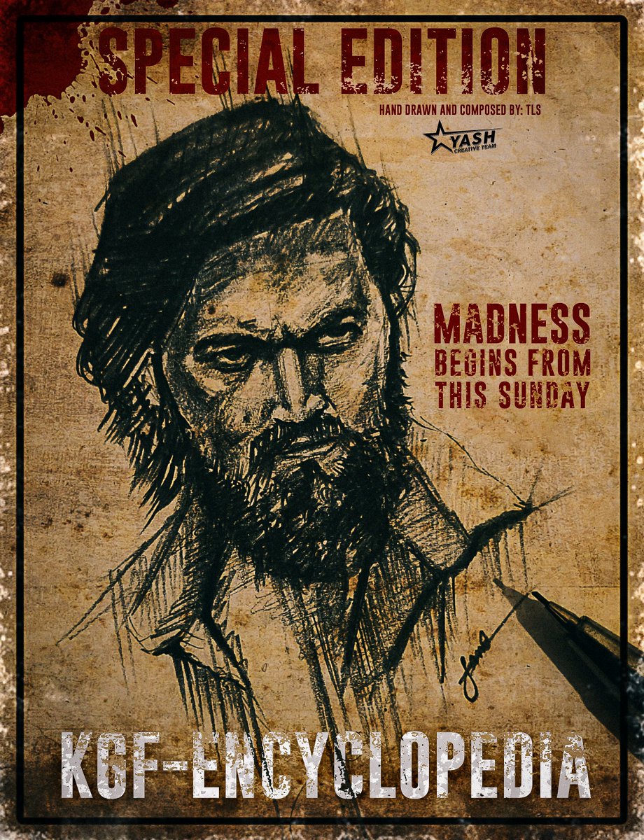 RSYCreativeTeam's tweet photo. A 𝐂𝐨𝐦𝐩𝐥𝐞𝐭𝐞 𝐇𝐚𝐧𝐝-𝐃𝐫𝐚𝐰𝐧 Sketch of KGF Encyclopedia To Mesmerize You All, Dropping This Sunday 6PM, Stay Tuned For More Phenomenal Works
#YashBOSS #Yash
#Yash19 #KGFChapter2
#YashCreativeTeam https://t.co/mwzC2fESNn