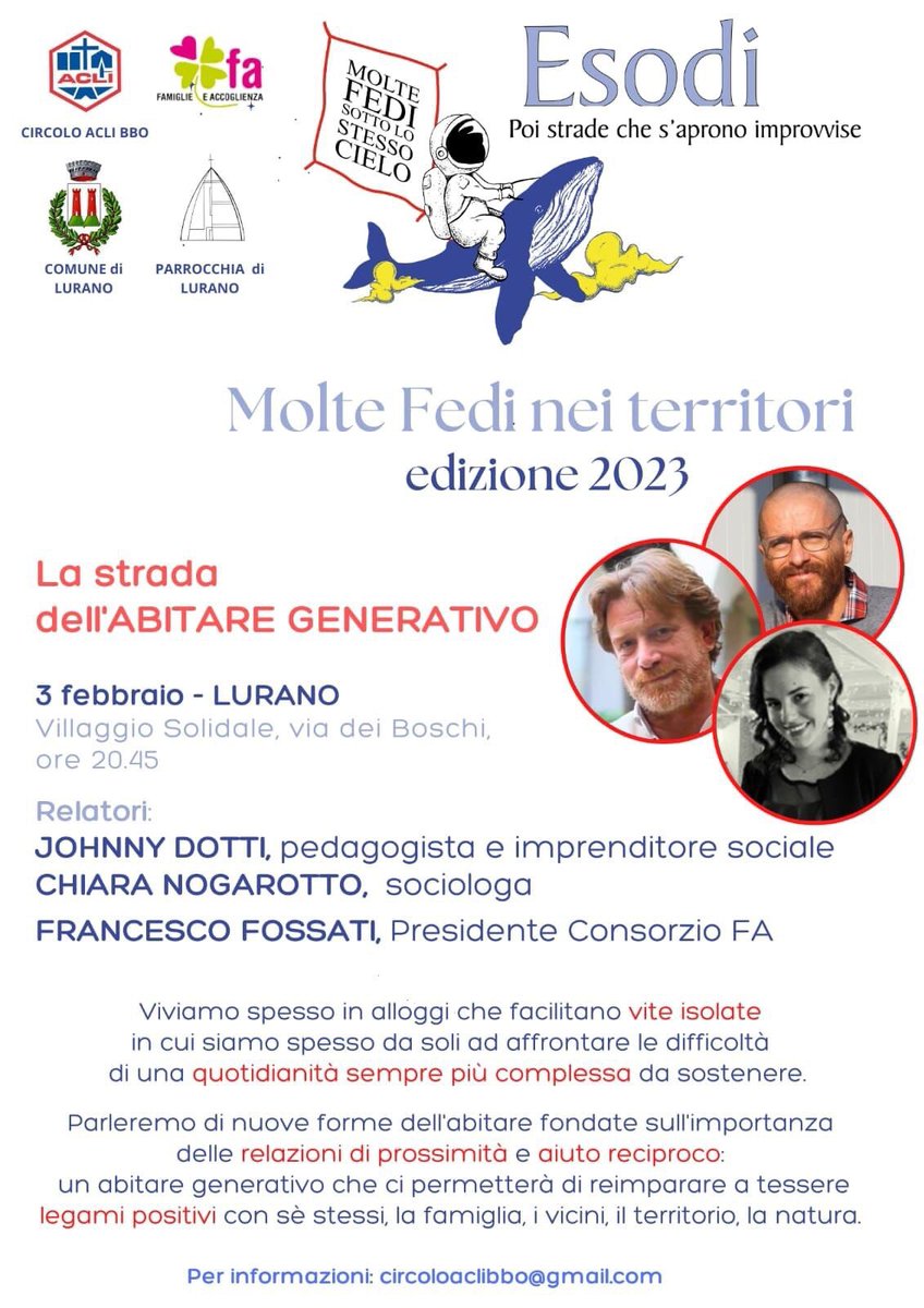 eone_abitare's tweet photo. Un appuntamento dedicato all'abitare generativo nella rassegna @molte_fedi nei territori 👨‍🚀🐋💫

➡️ Con Johnny Dotti e Chiara Nogarotto di https://t.co/GAji1qVk7K e Francesco Fossati di Consorzio FA ⬅️ https://t.co/clfv9p6fIT