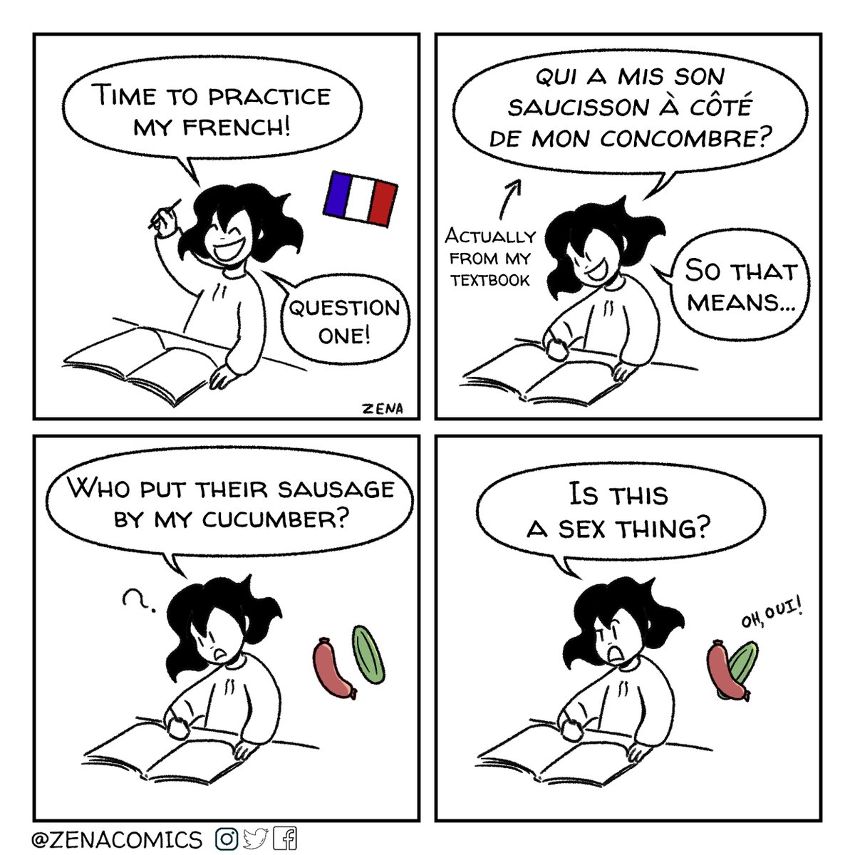zenacomics's tweet photo. Learning French
#webcomic #comic #French #LanguageLearning https://t.co/qA2uUTsuTv
