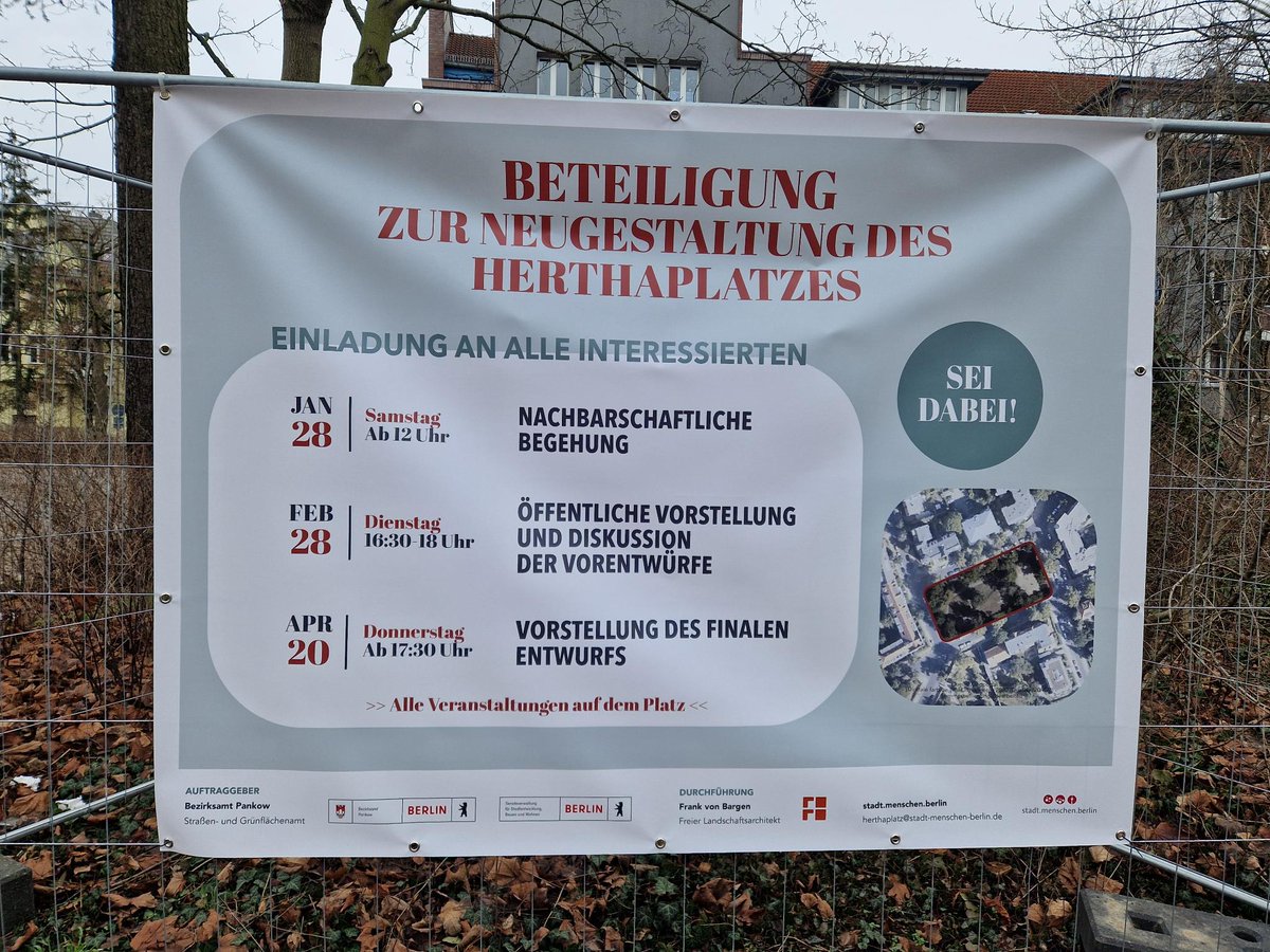 lattekiez's tweet photo. Der Herthaplatz, zentraler Platz in unserem Kiez, soll umgestaltet werden. Der erste von 3 Terminen war letzte Woche. 2 weitere Termine, am 28. Februar und 20. April, folgen. Wir bleiben dran. https://t.co/1F3bNFJF1P