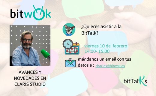 Bitwokers's tweet image. ¡Feliz viernes! 🥳 

  🗣️ Tenemos la1️⃣  #BitTalk del año, y será el viernes 10 de febrero.

Nuestro #Bitboss @nicolasio, nos contará avances y novedades en #ClarisStudio y @ClarisOfficial ¿te las vas a perder? 🤨

#Claris #FileMaker
