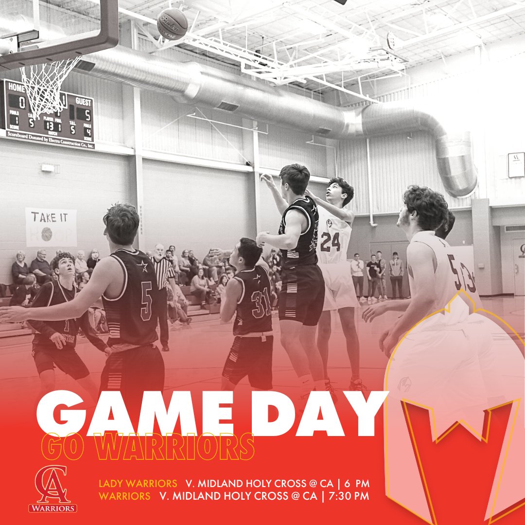 CAwarriors's tweet photo. IT'S GAME DAY! Come support your Warriors as they take on Midland Holy Cross in our last district home games. It will also be a night to honor our seniors and all they've accomplished.
Games start at 6 + 7:30 PM. We'll see you there!
#CAbasketball #CALadyWarriors #CAWarriors https://t.co/6F02pYiYKb