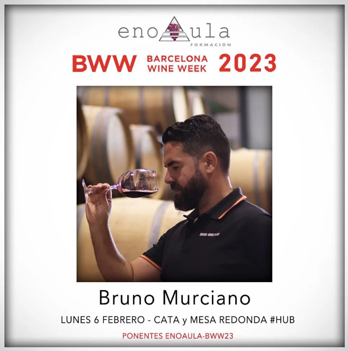 📢 ”De la sala🤵🏻‍♂️a la tierra 👨🏻‍🌾”
📍<a href="/bcnwineweek/">Barcelona Wine Week</a> 
🗓️ Lunes 6.02.23
⏰ 16:30
🔺Tasting Area BWW HUB
by <a href="/EnoAula/">enoAula</a> Formación
🎙️<a href="/XaviNolla/">Xavi Nolla</a> moderador &amp; Ponentes:

🎤 <a href="/Guillermo__Cruz/">Guillermo Cruz</a>🥇MSE 2014
🎤 <a href="/Sergi_Figueras/">Sergi Figueras</a>🥇MSE 2012
🎤 <a href="/BrunoMurciano/">Bruno Murciano</a>🥇MSE 2008

#BWW23 #Cata #Sala #Sumiller #BWW🥂🍷