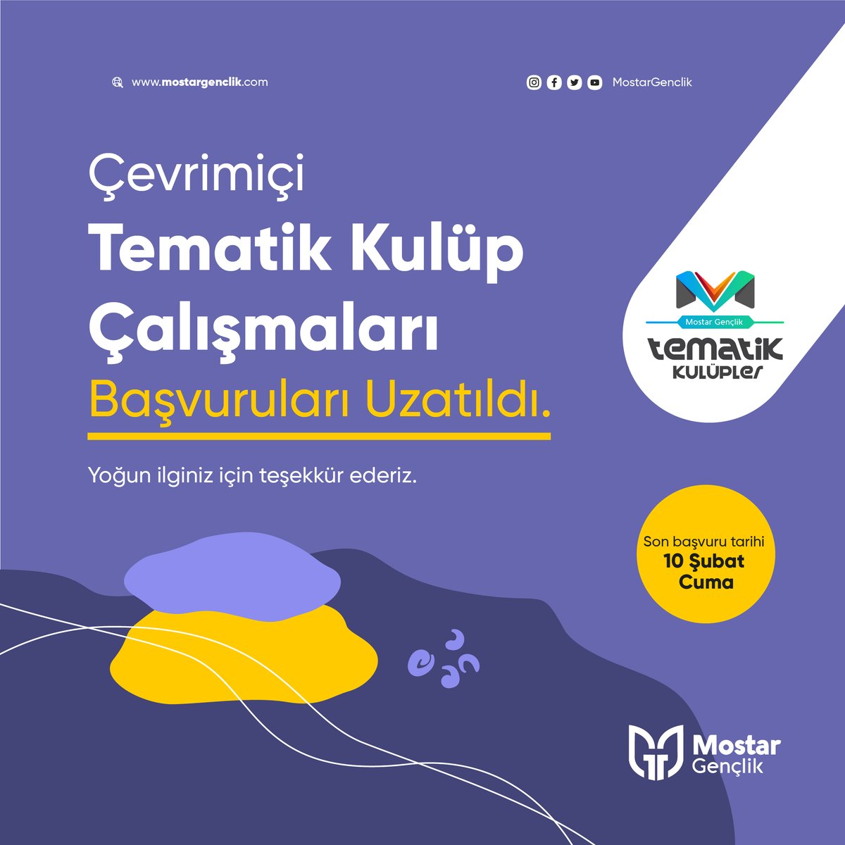 MostarGenclik's tweet photo. 🔊 Panik yok! 

Çevrimiçi Tematik Kulüp Çalışmaları başvuruları uzatıldı. ⌛

 Detaylı bilgi ve başvuru için ⬇

🔗https://t.co/cOxHSch6fa

@tematikkulupler https://t.co/8QbaaFuXoW