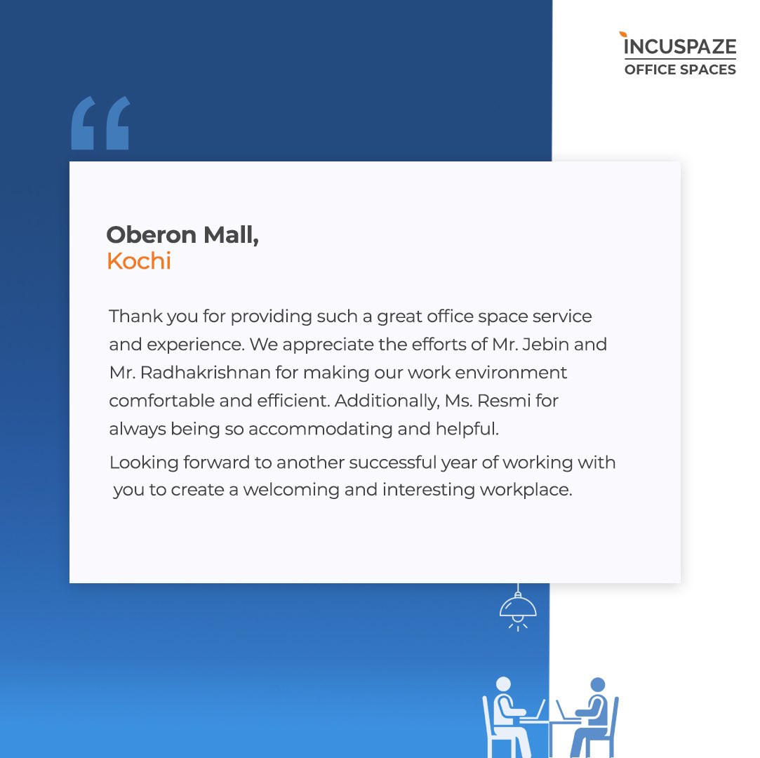 incuspaze's tweet image. We take pride in providing our clients with the best possible service and it&apos;s always rewarding to hear that we&apos;ve met or exceeded our clients&apos; expectations.

Thank you for your support!

#Incuspaze #Enterprise #EnterpriseSolution #Coworking #Managedoffice #ManagedOfficeSpaces