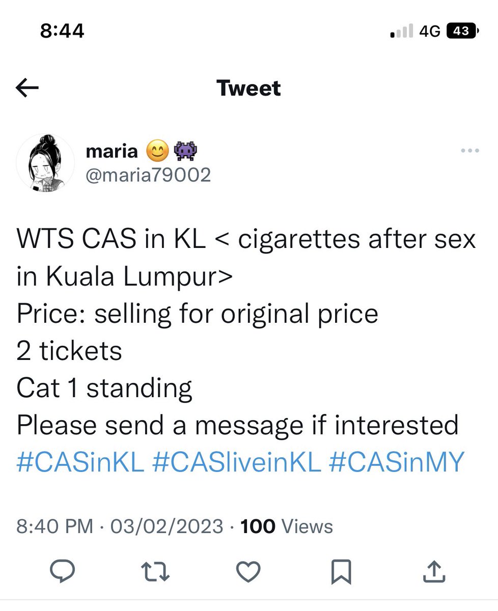 sweetsugayg's tweet photo. Cas kl ticket scammer: her other accounts! All her captions are the same!
@sassie1033 @hannerrzzzz @maria79002
#caskl #casinkl #CASLiveInKL #casticket #CASMalaysia https://t.co/rP2VUqH1UA