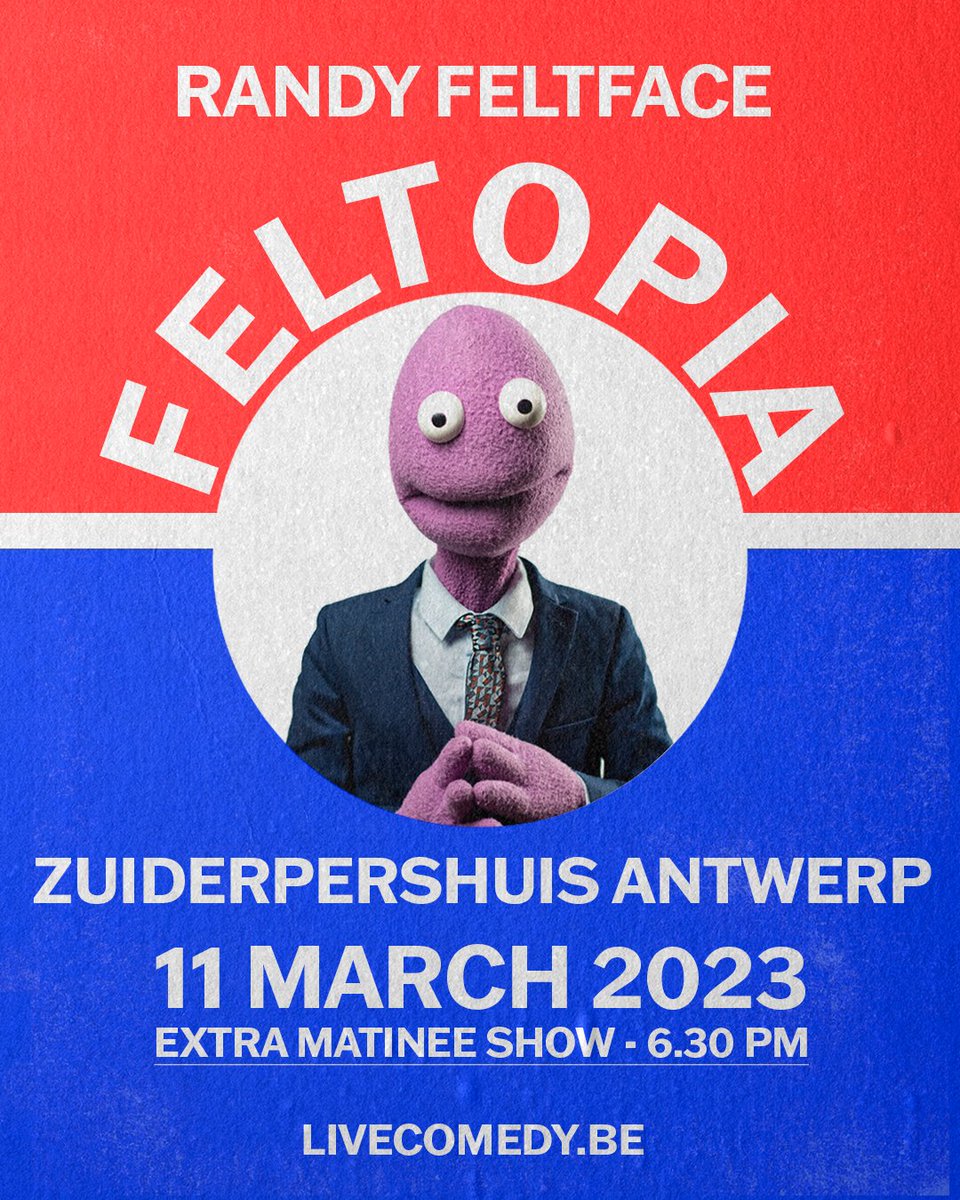 LiveComedybe's tweet photo. Wow 🤩 @RandyFeltface sold out @zuiderpershuis Antwerp amazingly fast, so we are adding an extra matinee show on 11 March! Get your tickets now at https://t.co/UwpWpwnSca #randyfeltface #feltopia @AComicSoul https://t.co/zGYezYVV87