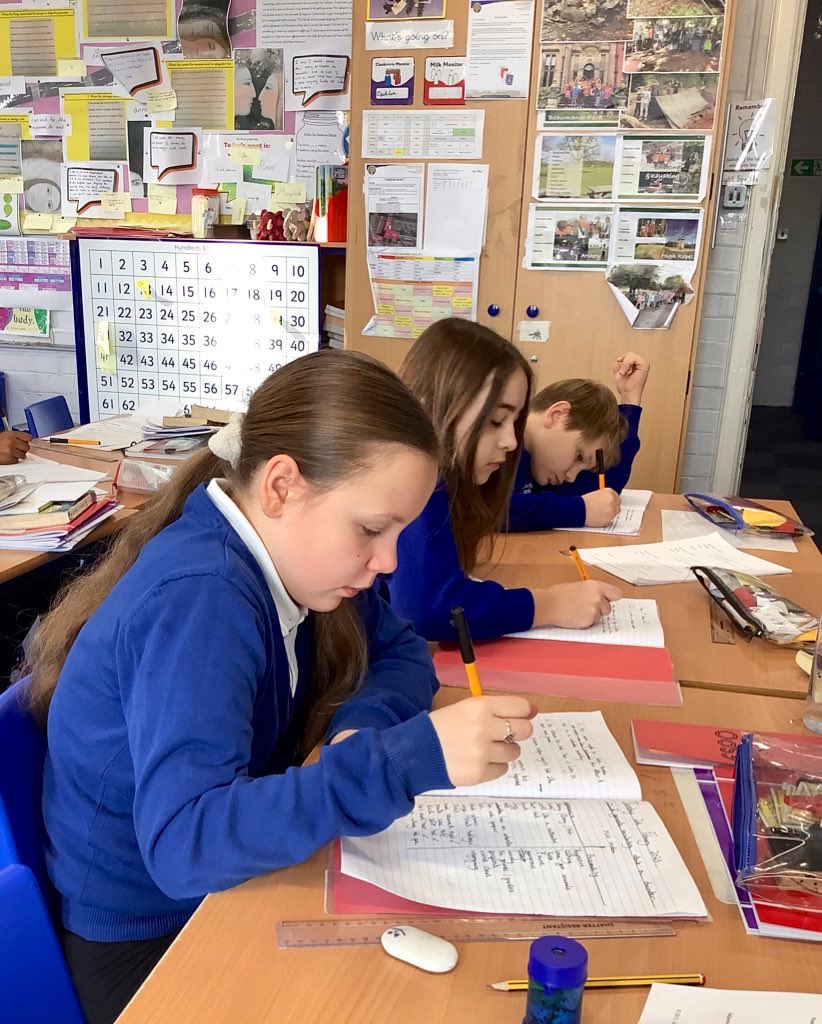 MrsMaxwellHCPS's tweet photo. Our Yr6 children smashing it this morning in English, writing a character description of the austere Miss Minton from the children’s classic, #JourneyToTheRiverSea by the brilliant #EvaIbbotson @HazelSchool #HazelPride #Year6 #ExcellentElephants @MrsWestwoodHCPS @MmeChettleCully https://t.co/5vbvqZl6vA