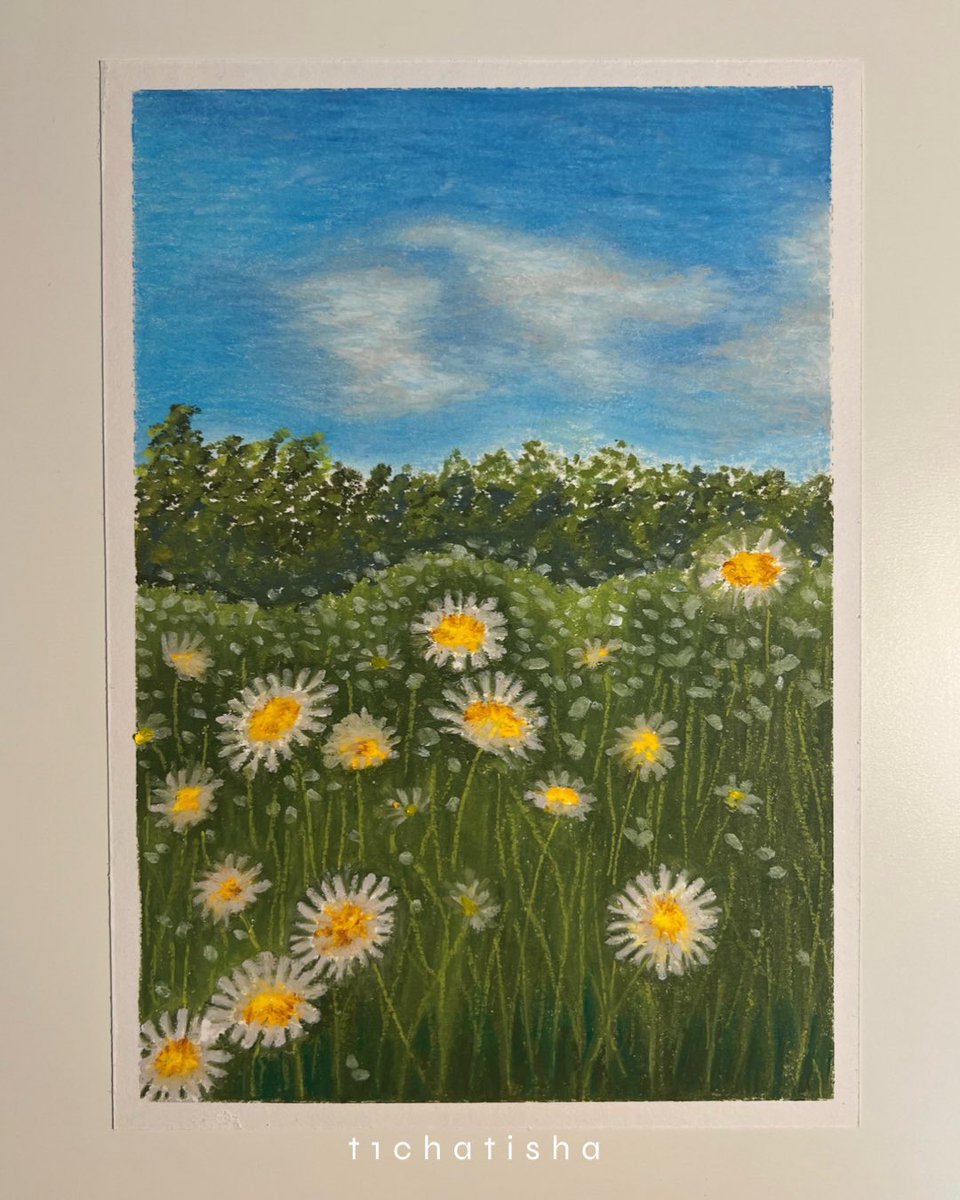 สีฟ้ากับสีเขียวเป็นอะไรที่ธรรมชาติสุดๆแล้วล่ะ ｡•◡•｡*: ꒰ milky_why 💐 ꒱ #ทิชาสิวาด #oilpastel #สีชอล์ค #สีชอล์ก #mungyo