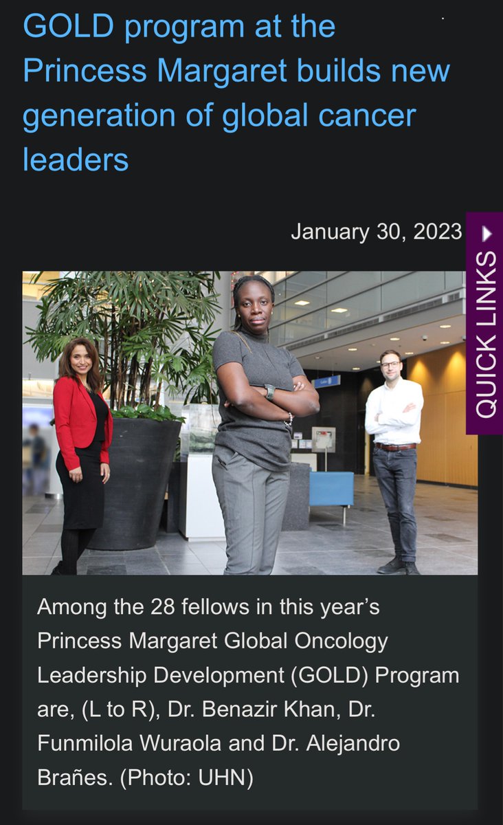 Excited that Dr. Funmilola Wuraola (<a href="/wuraie/">Funmilola</a>) and Dr. Omar Felix (@Omarfelix78), are able to participate in the Princess Margaret Global Oncology Leadership Development (GOLD) Program during their breast fellowship at the University of Toronto!

uhn.ca/corporate/News…
