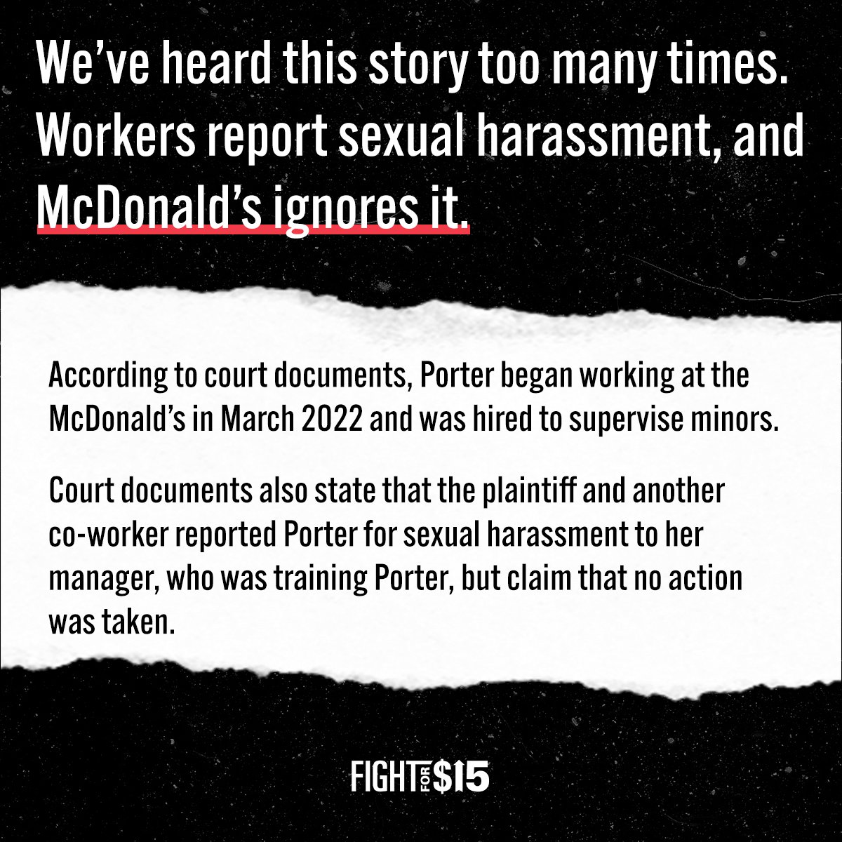 It’s always the same. <a href="/McDonalds/">McDonald's</a> workers will register complaints about sexual harassment and management does nothing. McD’s must listen to their workers!

bit.ly/3wTz1fm