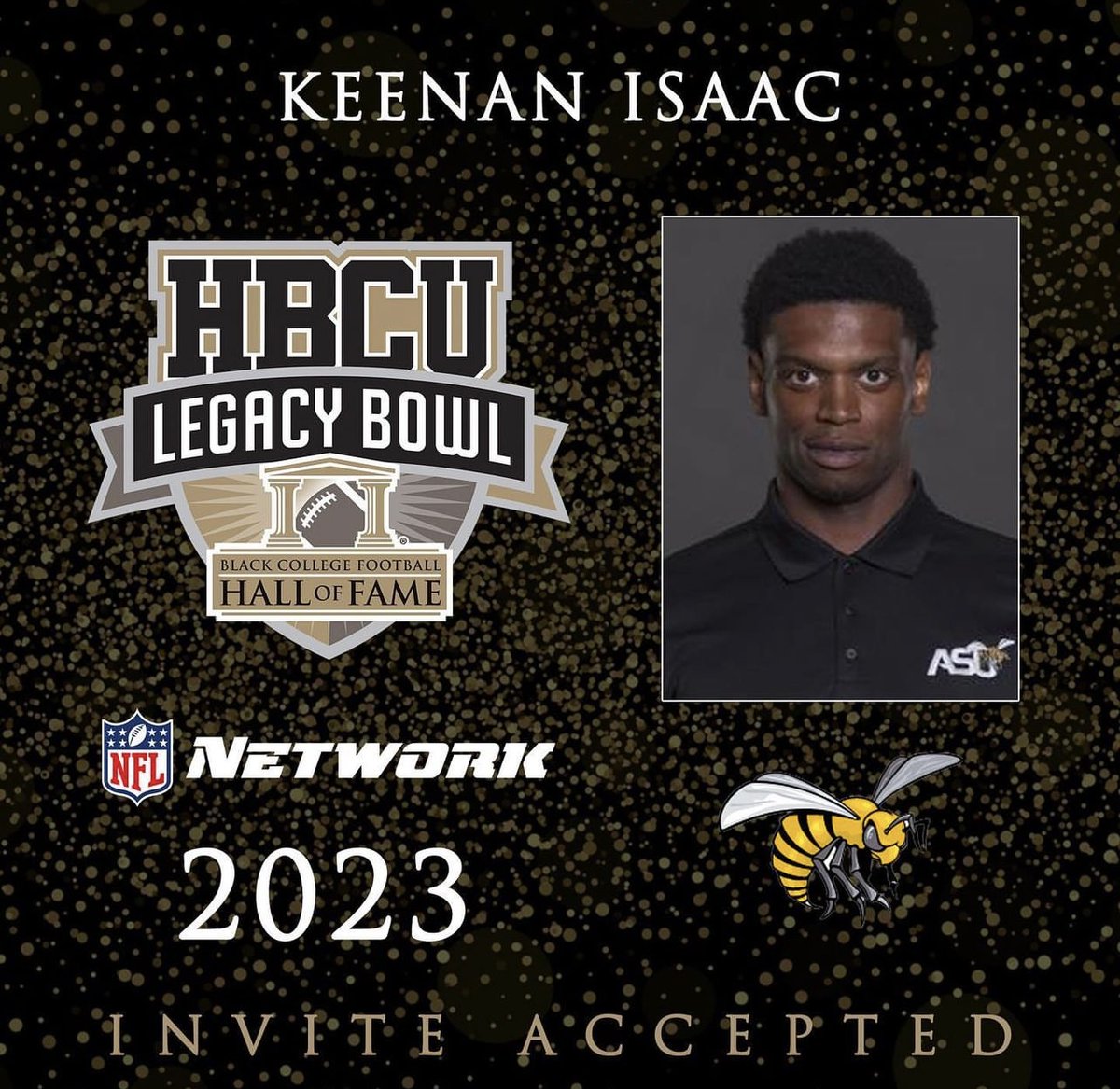 Alabama State Football (@bamastatefb) on Twitter photo Congrats to our very own @KNI__4 on being selected to the 2023 @hbculegacybowl !
<a href="/NFLPABowl/">The NFLPA Collegiate Bowl</a> ✅
<a href="/HBCULegacyBowl/">HBCU LEGACY BOWL</a> ✅
#SWARMAS1 🐝 Congrats to our very own @KNI__4 on being selected to the 2023 @hbculegacybowl !
<a href="/NFLPABowl/">The NFLPA Collegiate Bowl</a> ✅
<a href="/HBCULegacyBowl/">HBCU LEGACY BOWL</a> ✅
#SWARMAS1 🐝