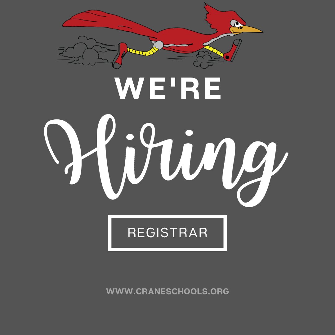 We're hiring a Registrar at Salida Del Sol Elementary.  This is a full-time, benefited position @ $14.85 to $17.46 per hour DOE.  Apply online today: craneesd.tedk12.com/hire/ViewJob.a… #WeAreCrane #Yuma