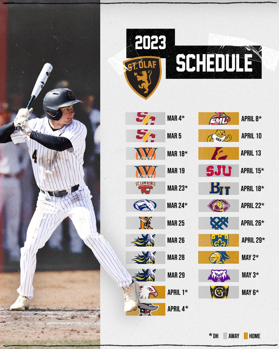 🚨 𝐒𝐂𝐇𝐄𝐃𝐔𝐋𝐄 𝐃𝐑𝐎𝐏 ⤵️

<a href="/StOlafBaseball/">St. Olaf Baseball</a> released its 2023 schedule, which includes eight games against 2022 NCAA Regional teams, this morning!

RELEASE: athletics.stolaf.edu/news/2023/2/3/…

#UmYahYah | #OlePride | #d3baseball