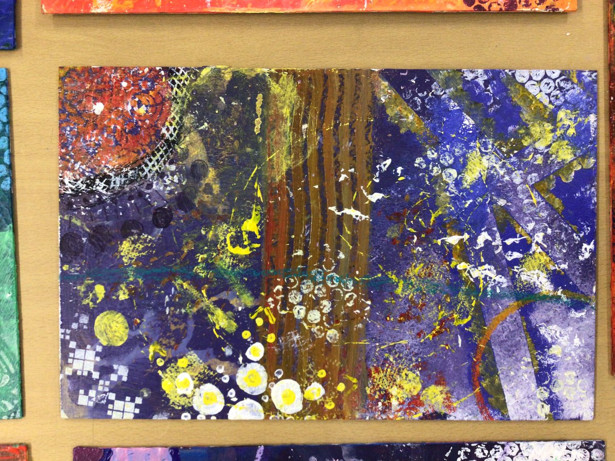 What eye catching and vibrant compositions 8A created during their workshop with artist Jenny Muncaster today. Bold colour choices, fantastic pattern work and layers upon layers of interest in them. I can’t wait to see what 8B, C &amp; D create next week.
