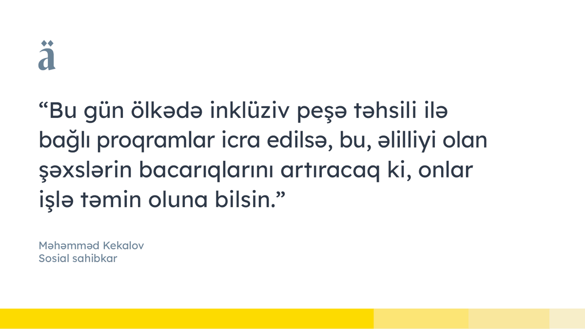 Sosial sahibkar Məhəmməd Kekalovun əlilliyi olan şəxslər və işsizlik mövzusunda çıxışını YouTube kanalımızda izləyə, Spotify və Apple Podcasts vasitəsilə dinləyə bilərsiniz.