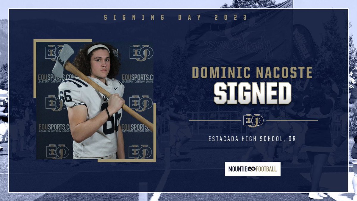 EouFootball's tweet photo. Welcome to La Grande!

Dominic Nacoste
Big
Estacada High School, OR

Oregon talent staying in Oregon! Dom is going to cause problems for opposing offenses! 

#mountup #SigningDay https://t.co/BRLkg2yu8u