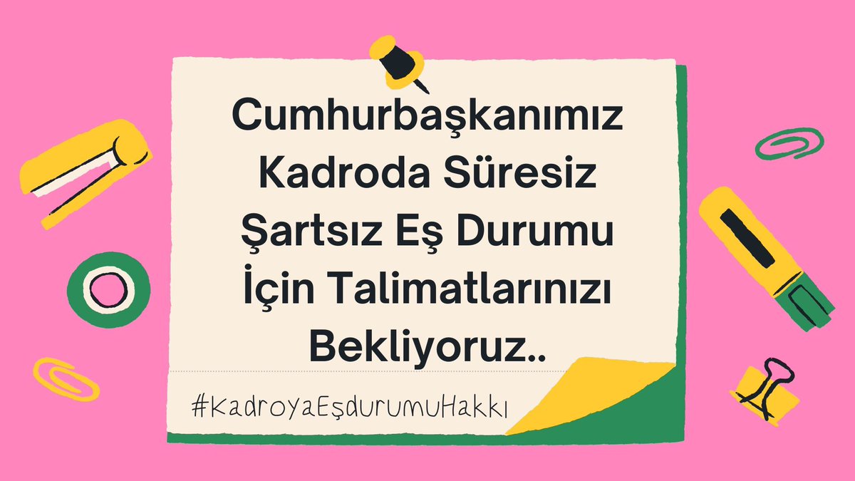 Aile toplumun temel direğidir.
Bizler mesleğimize severek isteyerek başladık.
Evlatlarımız Anneden ayrı ya Babadan.
Biz kadroyu ailemiz için istedik.
Süresiz aile birliği zaruridir92
<a href="/RTErdogan/">Recep Tayyip Erdoğan</a>
<a href="/fatmaaksal/">Dr. Fatma Aksal</a>
<a href="/HBTurkoglu/">Hacı Bayram TÜRKOĞLU</a> 
@HamzaDag 
<a href="/hayatiyazici/">hayatiyazici</a> 
<a href="/jsarieroglu/">Jülide Sarıeroğlu 🇹🇷</a>
#KadroyaEşdurumuHakkı