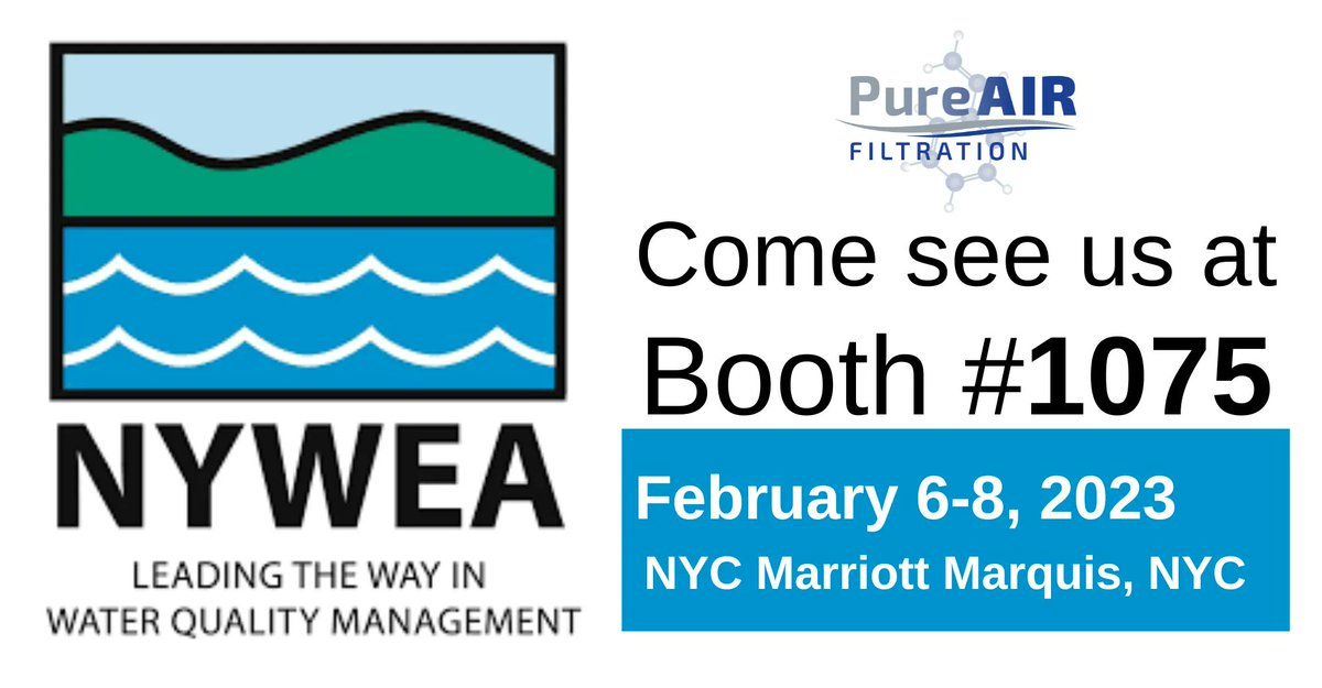 The NYWEA 95th Annual Conference and Exhibition will kick off this Monday, February 6th at the NYC Marriott Marquis, NYC. Be sure to stop by booth #1075 to talk with our PureAir filtration specialists during the event!
#PureAir #PureAirFiltration #NYWEA #NYWEA23 #NYWEA2023